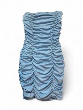 Baby Blue Strapless Ruched Mini Dress